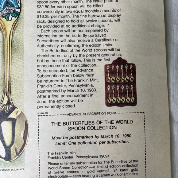 1980 The Butterflies Of The World Spoon Collection Franklin Mint Ad Print Full P - Picture 4 of 6